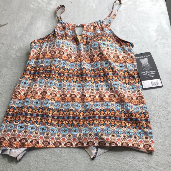 Miraclesuit Aztec Metallic Print Tankni Top Size 14 New - Picture 1 of 10